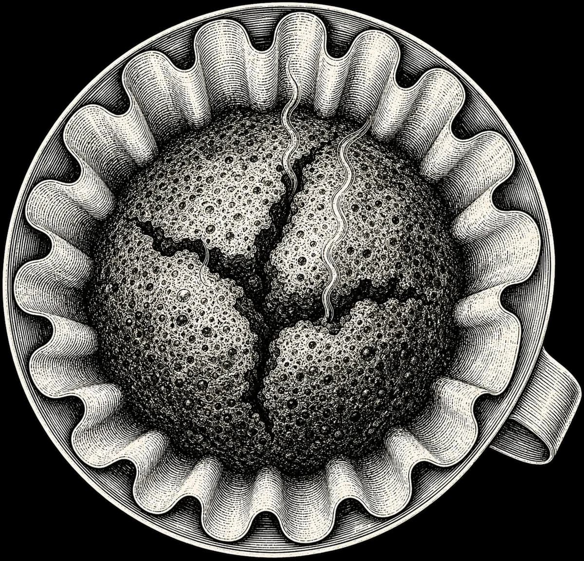 A coffee bed blooming in a dripper, seen from directly above