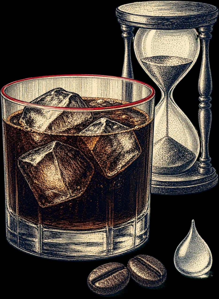 A bottle of cold brew beside the two things in it