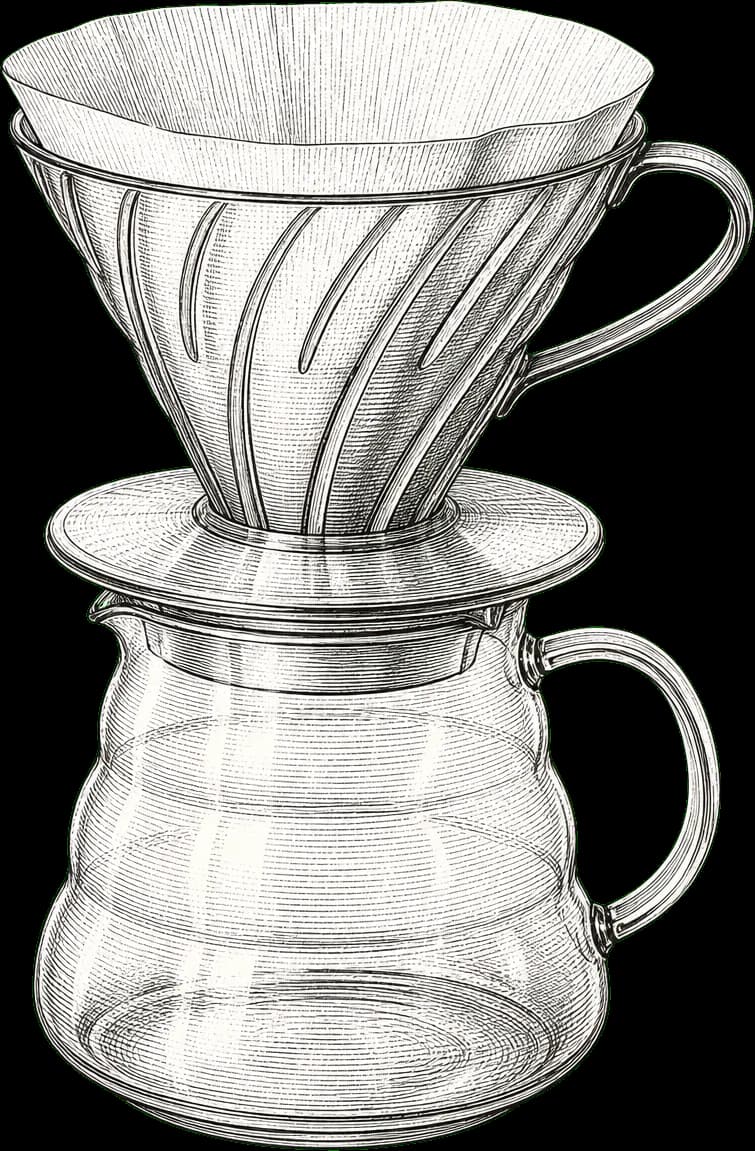 A Hario V60 seated on a glass carafe